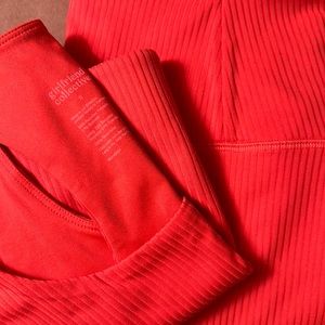 Girlfriend Collective Fiery Red Shorts and Paloma Top Marching Set